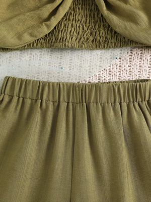 Olive with Children's Smocked Bow Cami And Pants Set in Olive