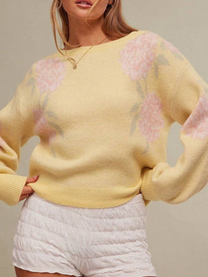 pullover sweater in Coffee Brown with off-shoulder and balloon sleeve