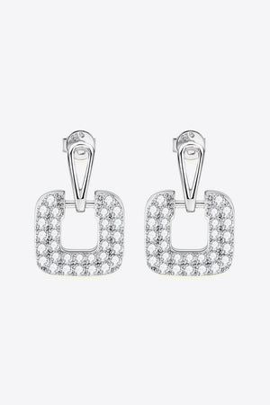 Silver geometric pavé square earrings with clear crystal embellishments.