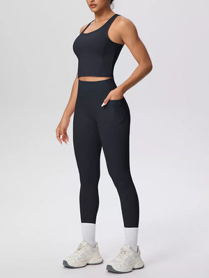 athleisure athletic tank in Black with scoop neck