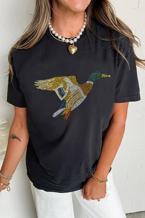 t-shirt in gold with animal graphic and rhinestone embellishment