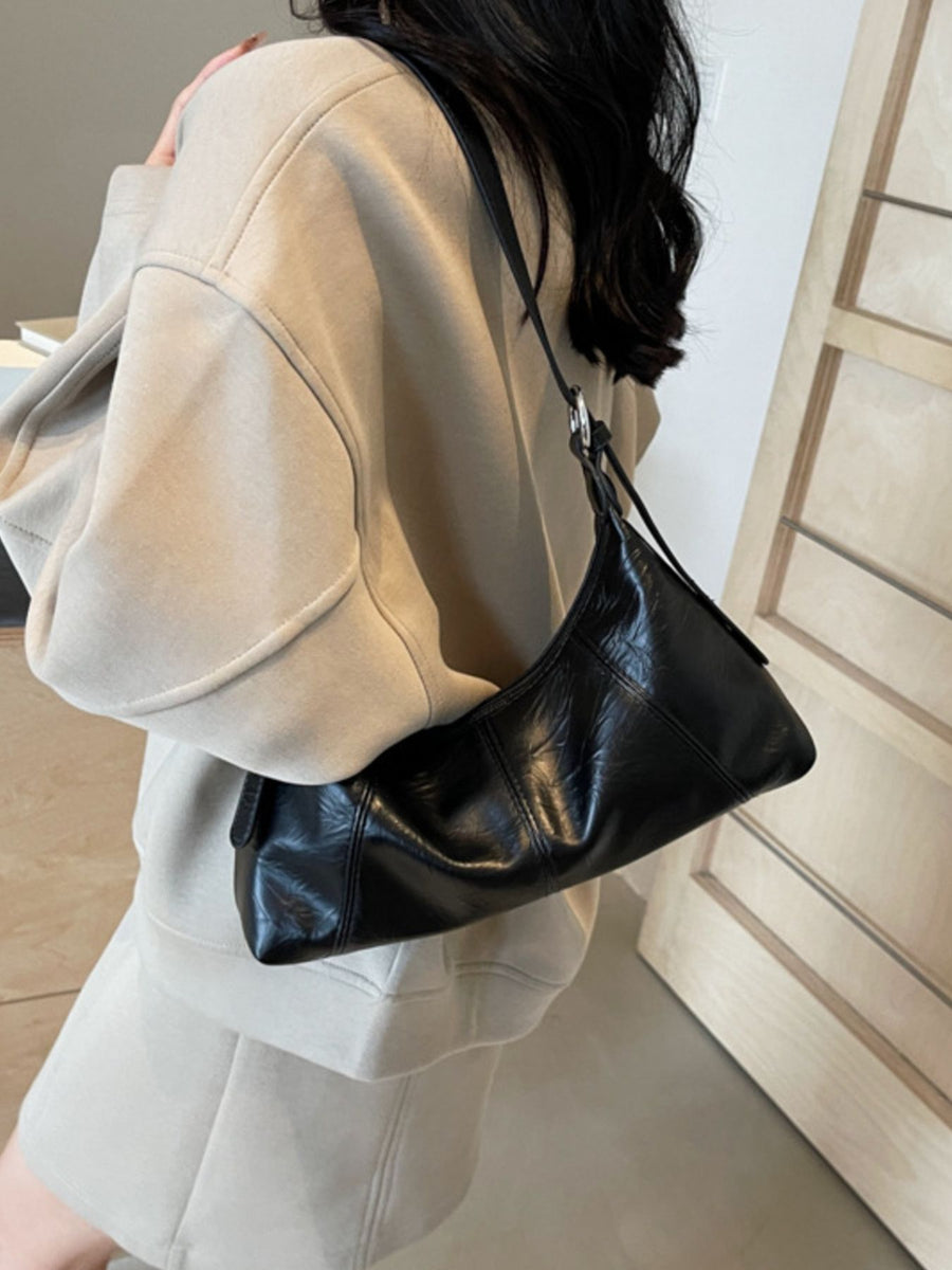 Small Zip PU Leather Shoulder Bag in Off-white with zipper closure
