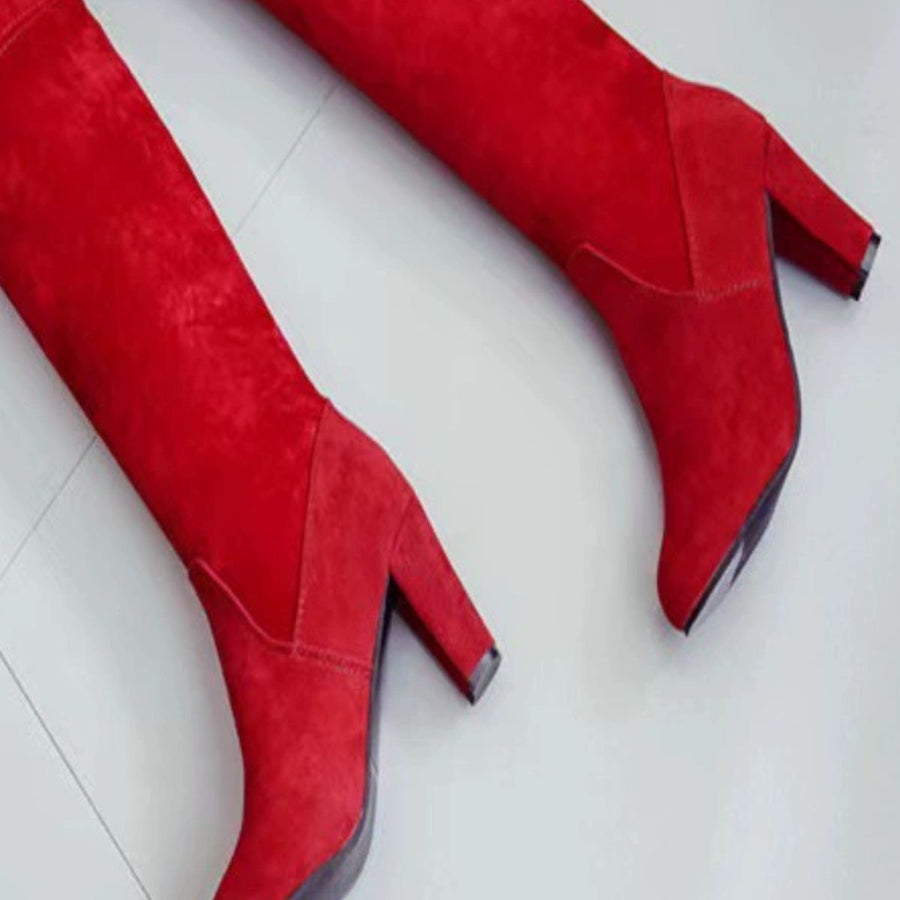 boots in Gray with round toe and over-the-knee