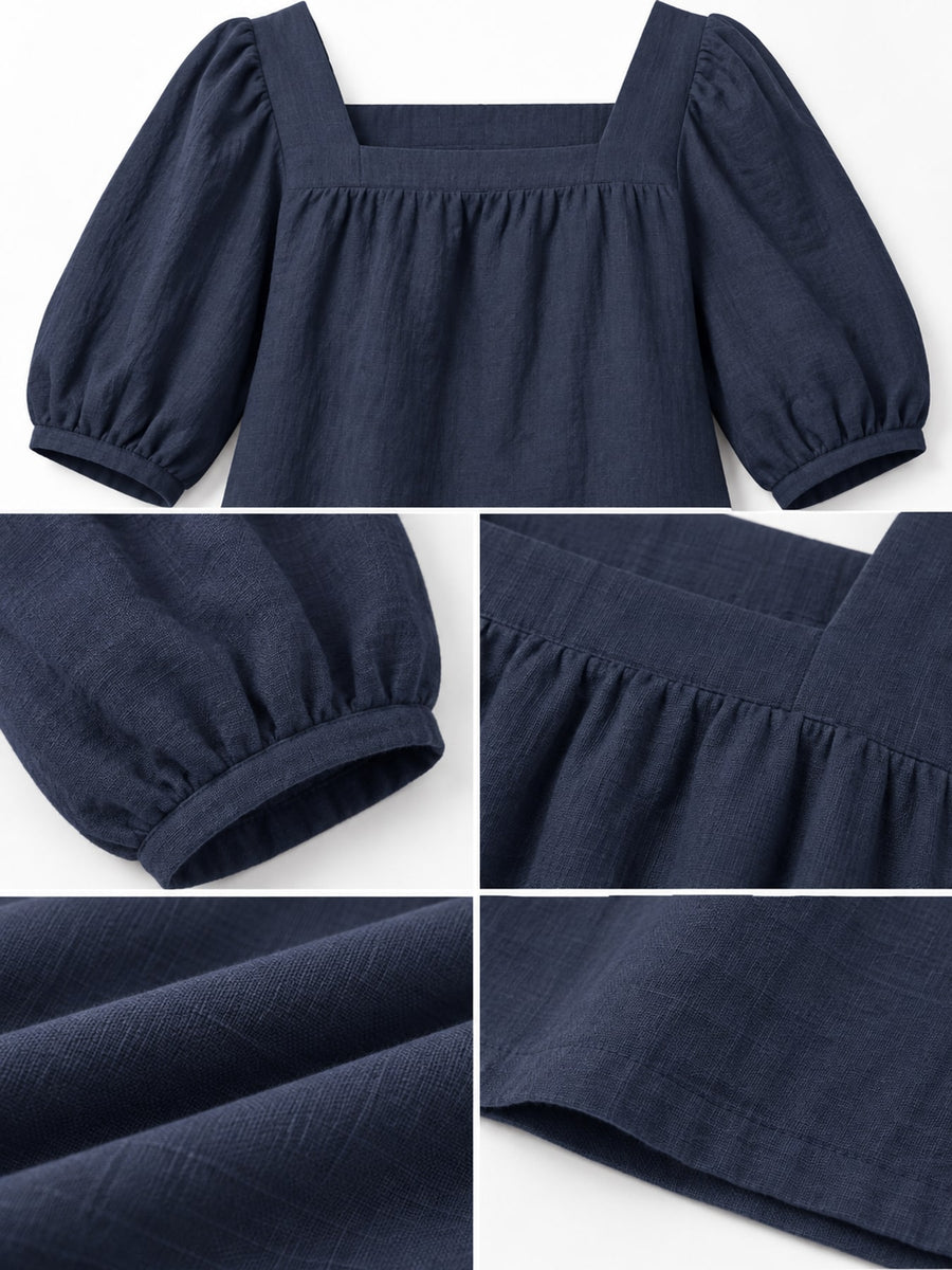 Cotton and linen blend mini dress in Violet with relaxed silhouette