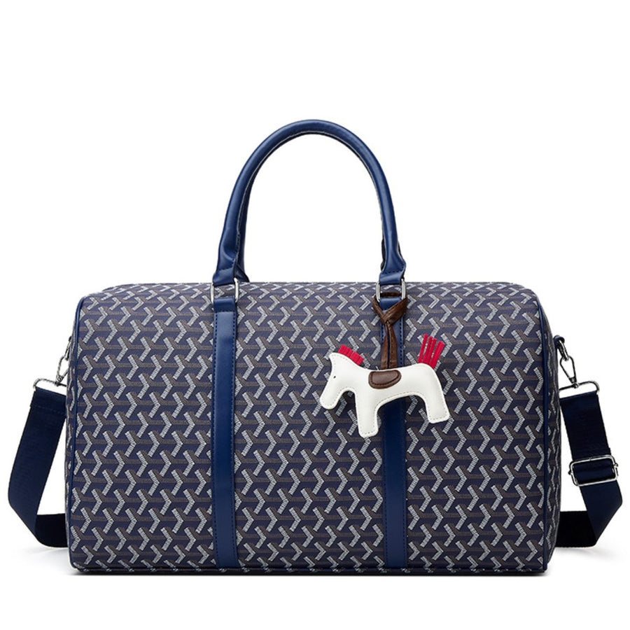 duffle bag featuring geometric in Black with PU Leather Imported Size & texture