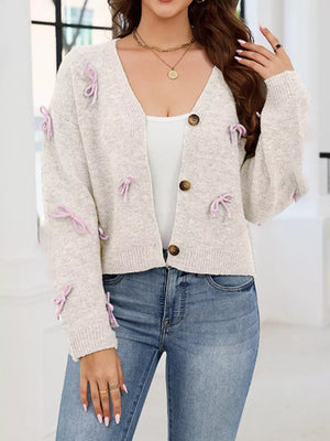 cardigan in Off-white with bows and cropped
