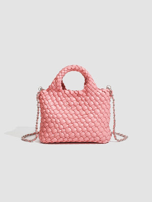 crossbody bag in brown with woven texture and mini