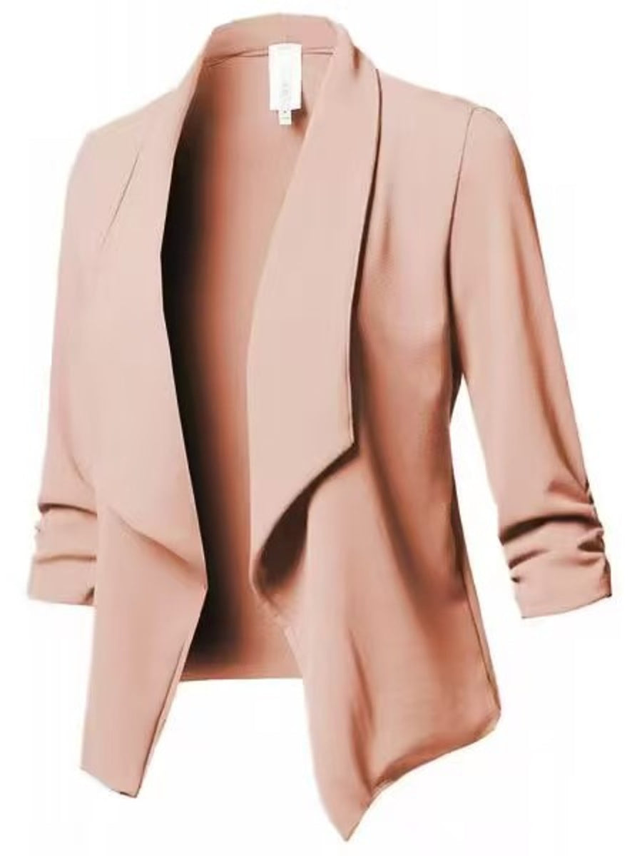blazer in Peach Pink with ruched and hip-length