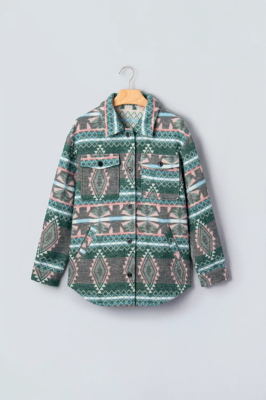 shacket in charcoal with buttoned and tunic-length