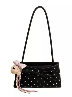 shoulder bag in Black with polka dot and bowknot decor