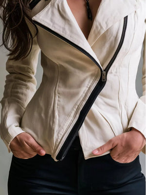 100% polyester Care instructions: Machine wash cold moto jacket in White with fitted silhouette