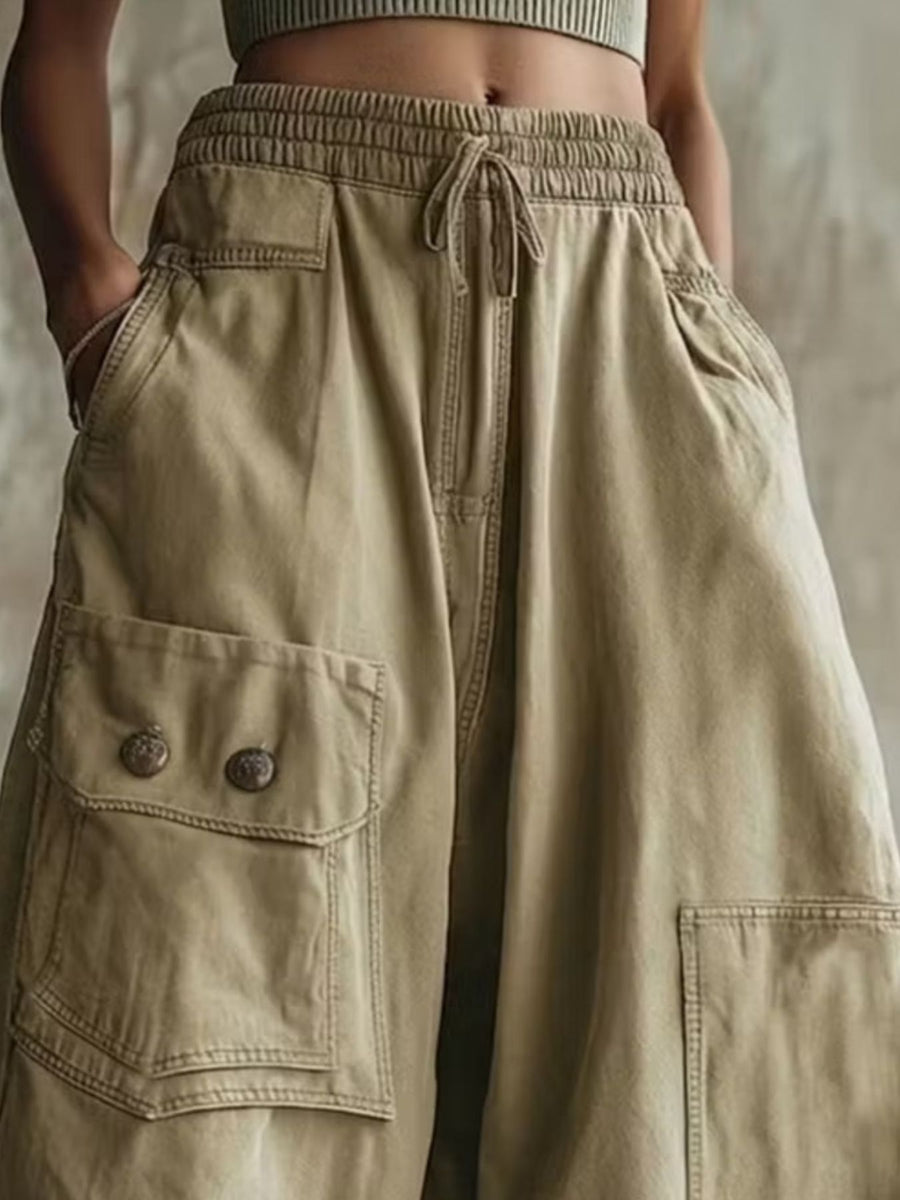 cargo pants in Sage with pocketed and cropped
