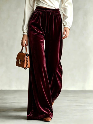 wide-leg pants in Gray with drawstring waist and full-length