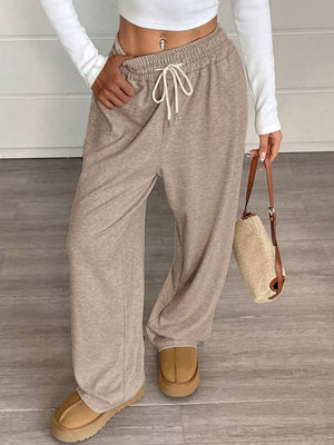 Black wide-leg pants with full-length and drawstring