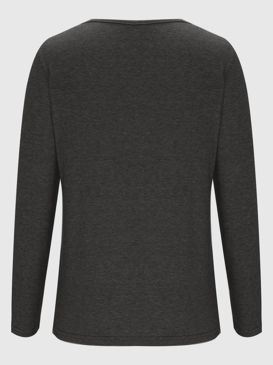 Dark gray long sleeve tee with a subtle textured knit and round neckline.