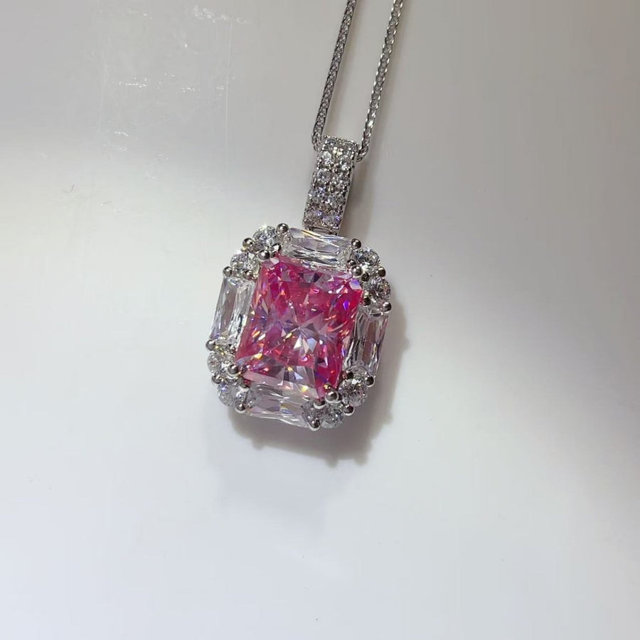 5 Carat 925 Sterling Silver Geometric Necklace in pink with moissanite