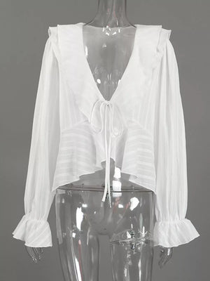 blouse featuring striped in White with 100% polyester Care instructions: Machine wash cold texture