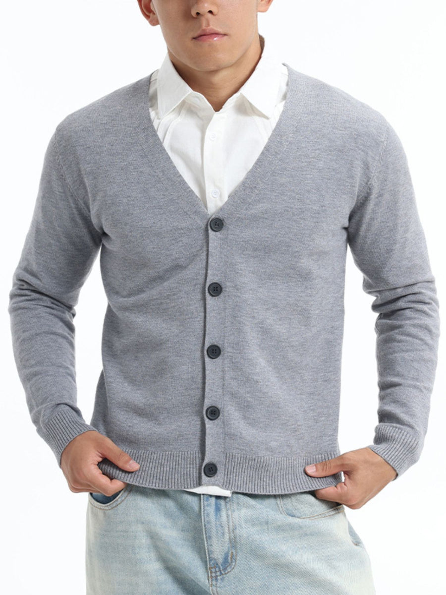 Flowers Dark Gray cardigan with hip-length and button-front