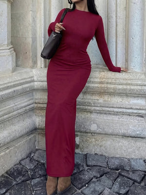 92% polyester, 8% elastane Care instructions: Machine wash cold maxi dress in Wine Red with fitted silhouette