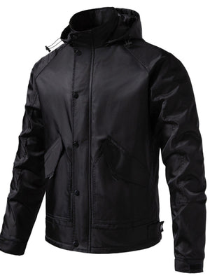 windbreaker in black featuring buttoned and regular fit