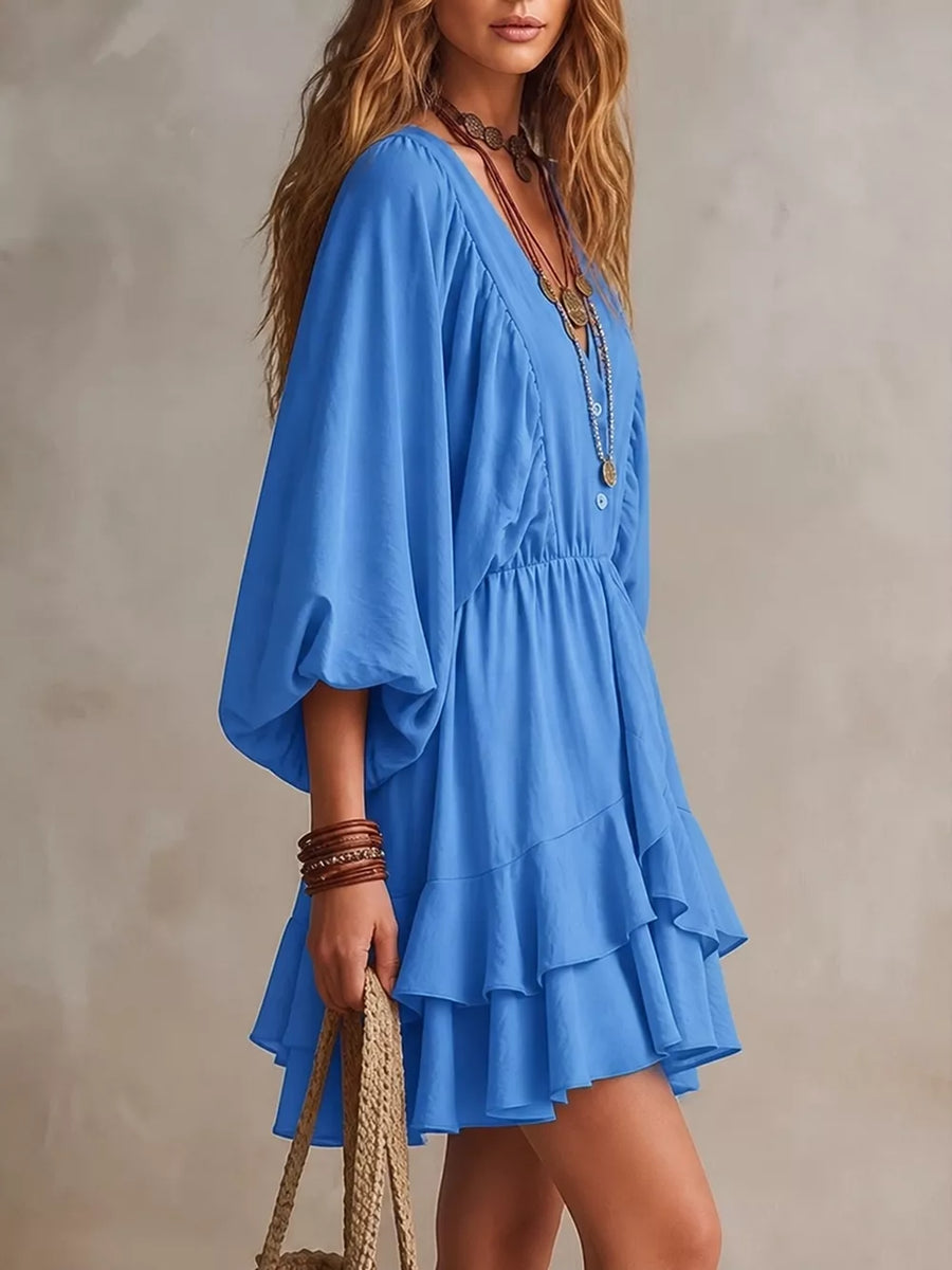 Blue mini dress with mini and half-button
