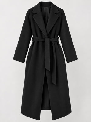 dark brown overcoat with tied and long sleeve