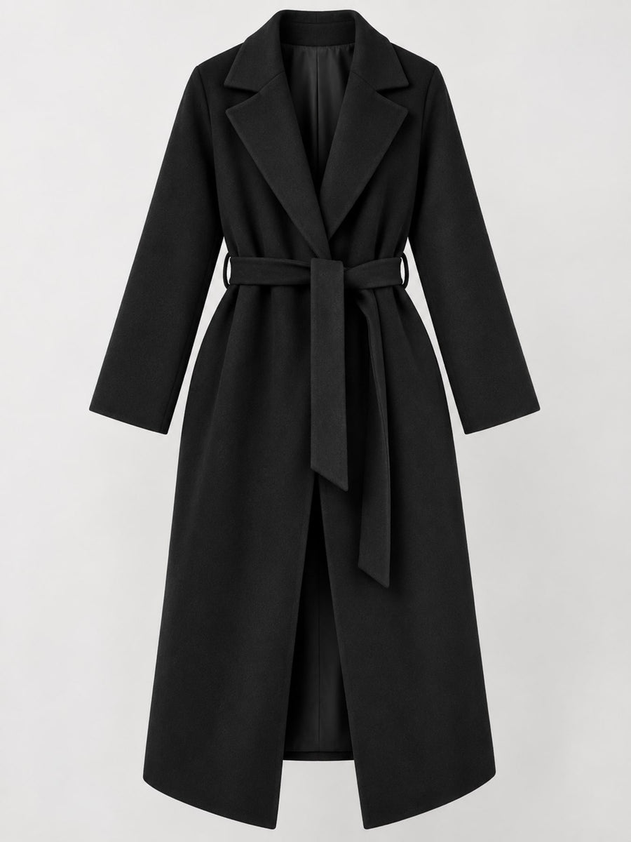 dark brown overcoat with tied and long sleeve