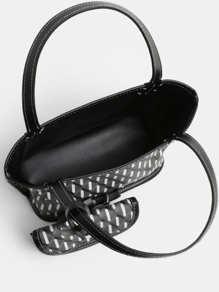 handbag in white with geometric and detachable purse