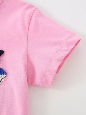 Pink cotton t-shirt with whimsical ocean creature embroidery detail