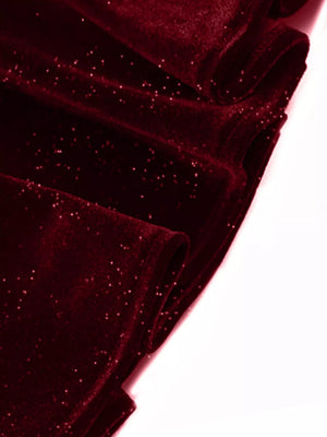 Burgundy velvet ruched long sleeve t-shirt with subtle glitter detail
