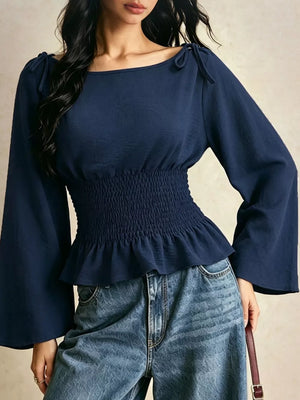 100% polyester Care instructions: Machine wash cold blouse in navy blue with fitted silhouette