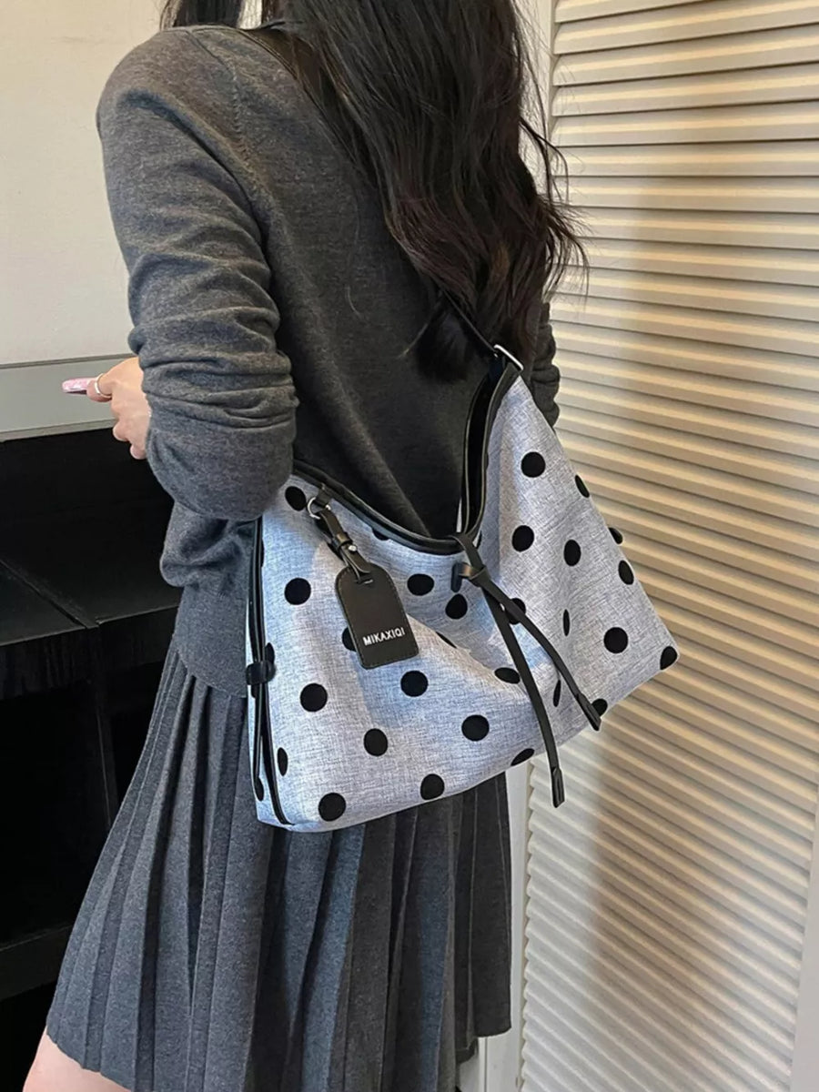 handbag featuring polka dot in light blue with PU Leather Imported Size & texture