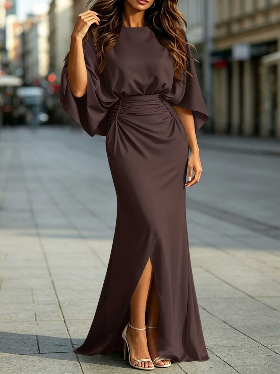 Ruched Waist Maxi Dress With Pockets in Dusty Pink with ruched