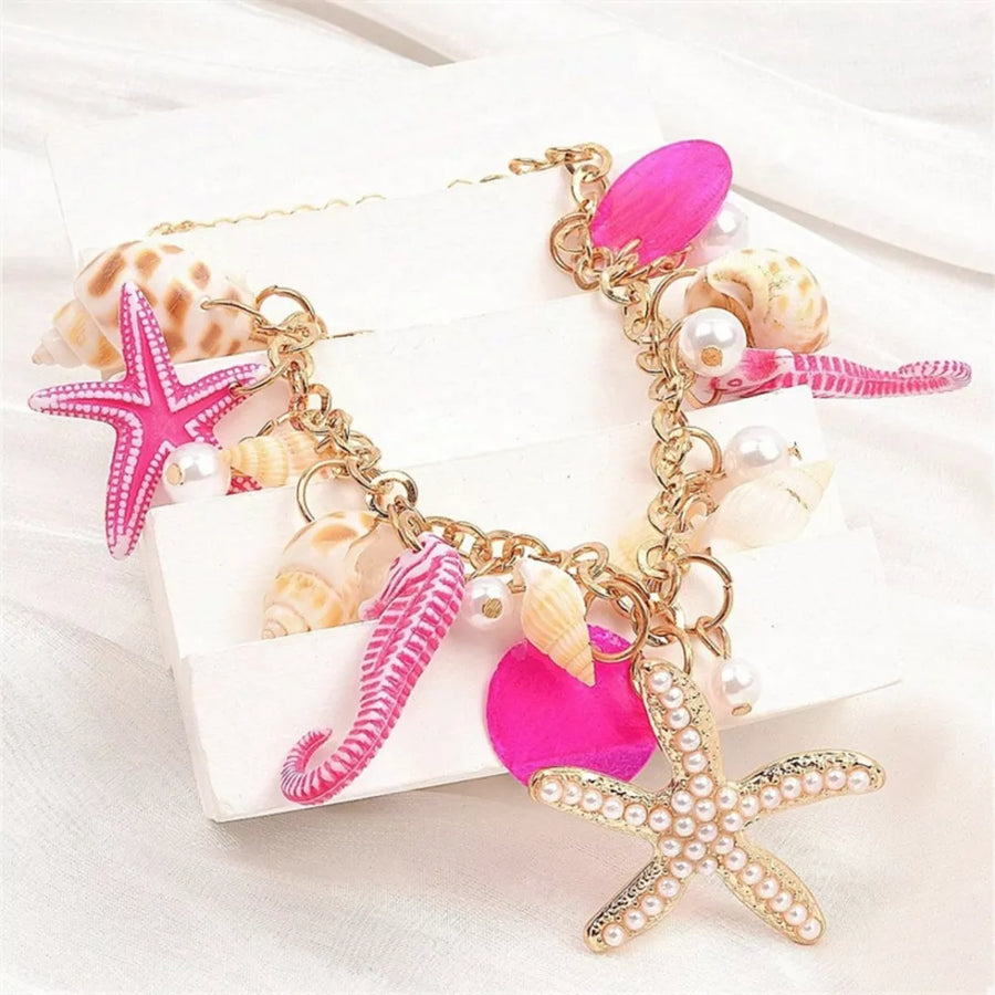 Synthetic Pearl, 18K Gold-Plated, Zinc alloy, shell Care instructions: Avoid wea necklace in hot pink with regular silhouette