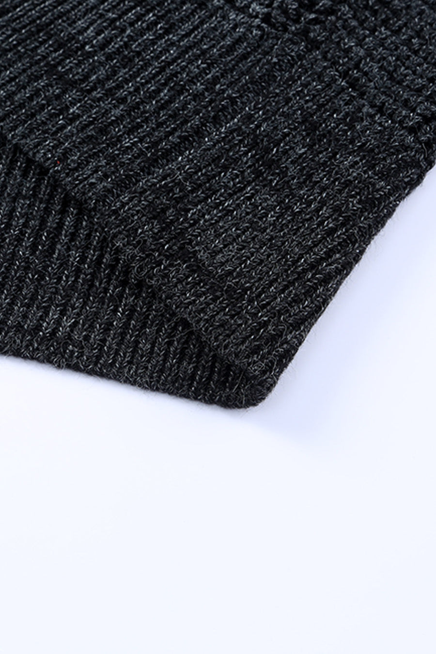 Textured acrylic open cardigan in Black Forest, showing ribbed knit detail.