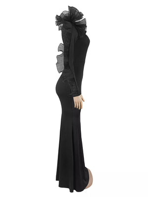 glam formal gown in black with one-shoulder