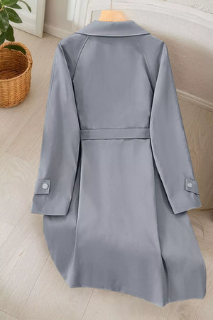 Wide Lapels Belted Trench Coat in Coffee Brown