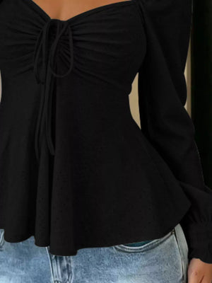 romantic peplum top in Sky Blue with sweetheart