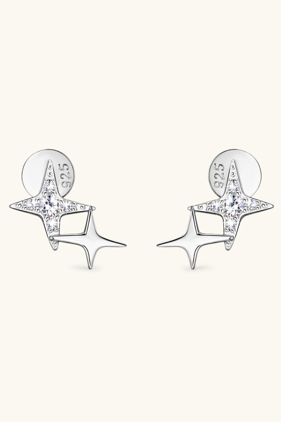 Silver celestial starburst stud earrings with cubic zirconia accents