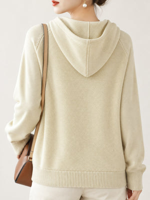 minimalist pullover sweater in Beige with hooded