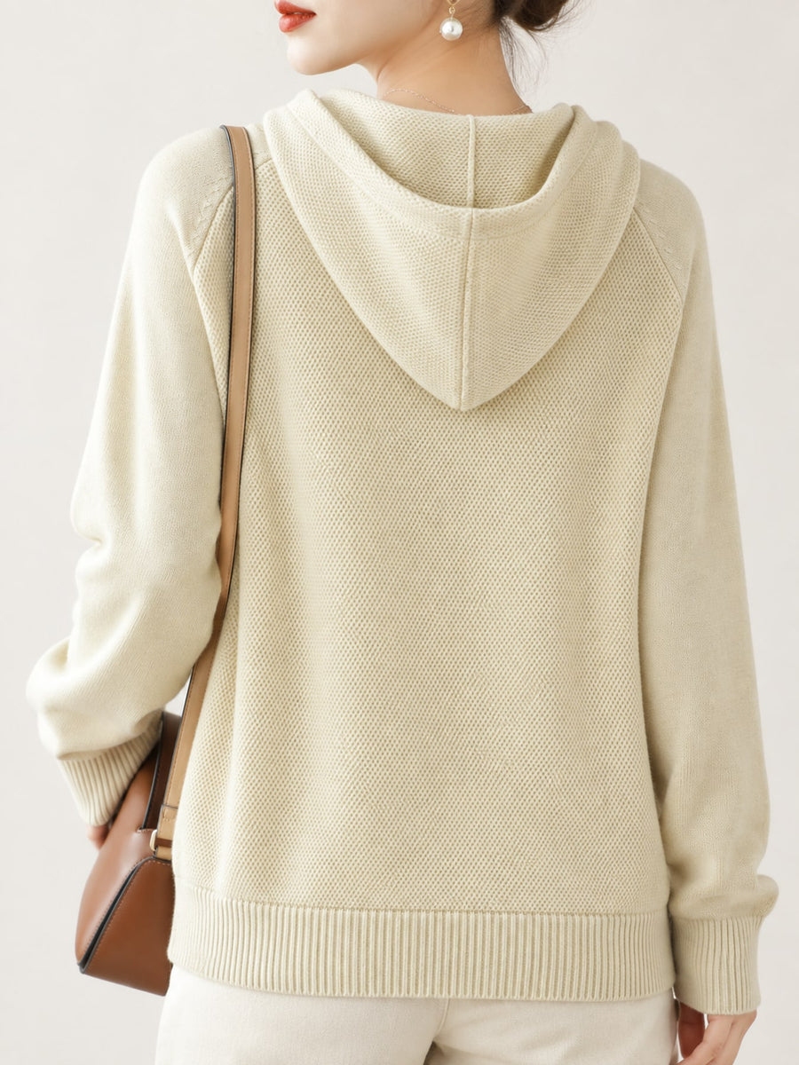 minimalist pullover sweater in Beige with hooded
