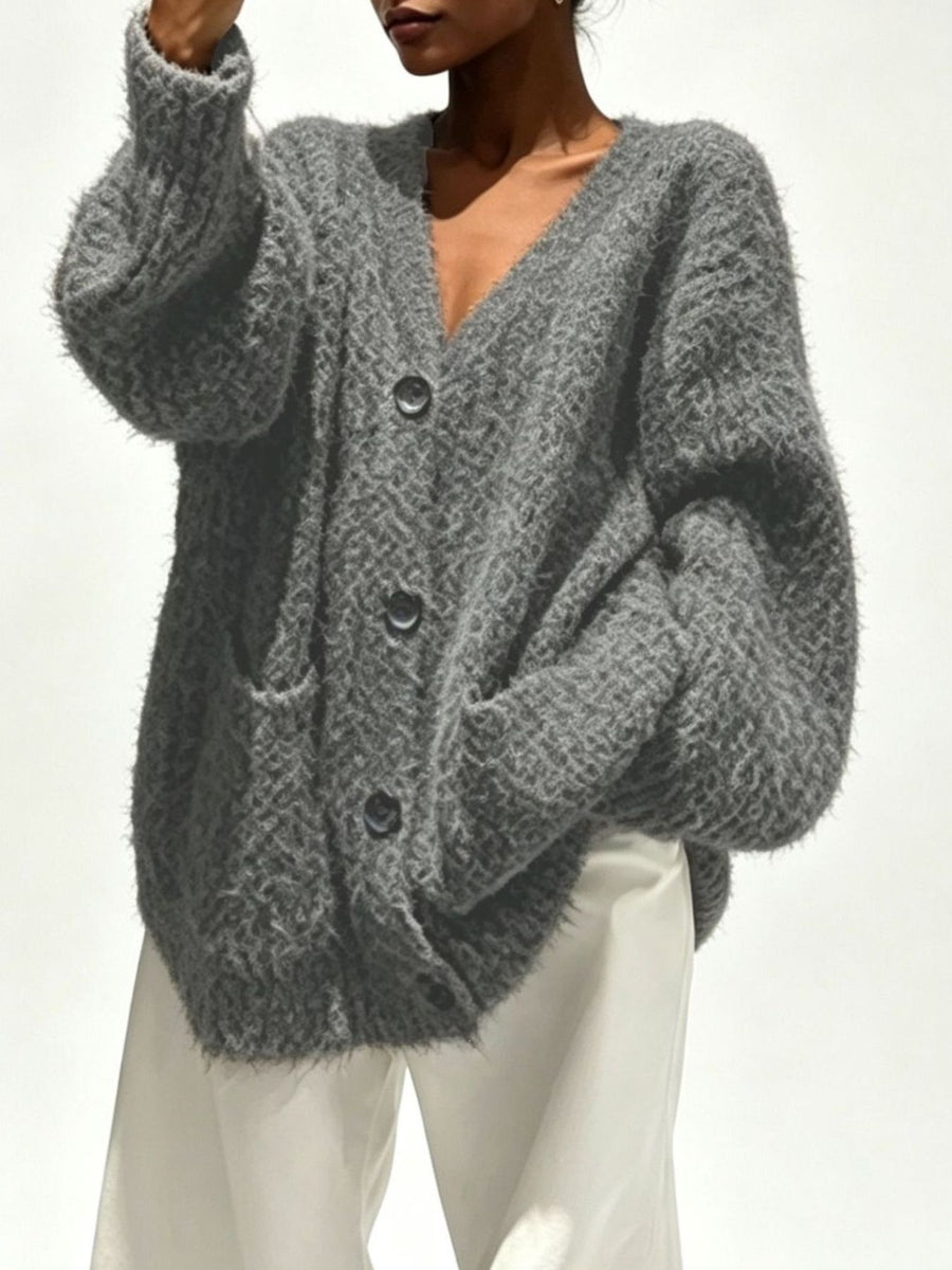 classic cardigan in Dark Gray with v-neck