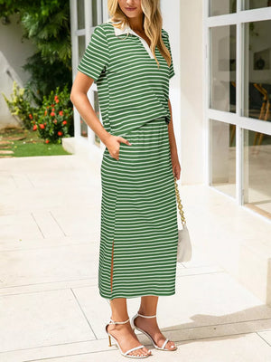 Khaki Color two-piece set with short sleeves and short sleeve