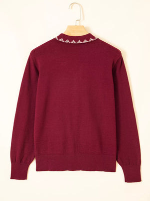 burgundy cardigan with pocketed and long sleeve