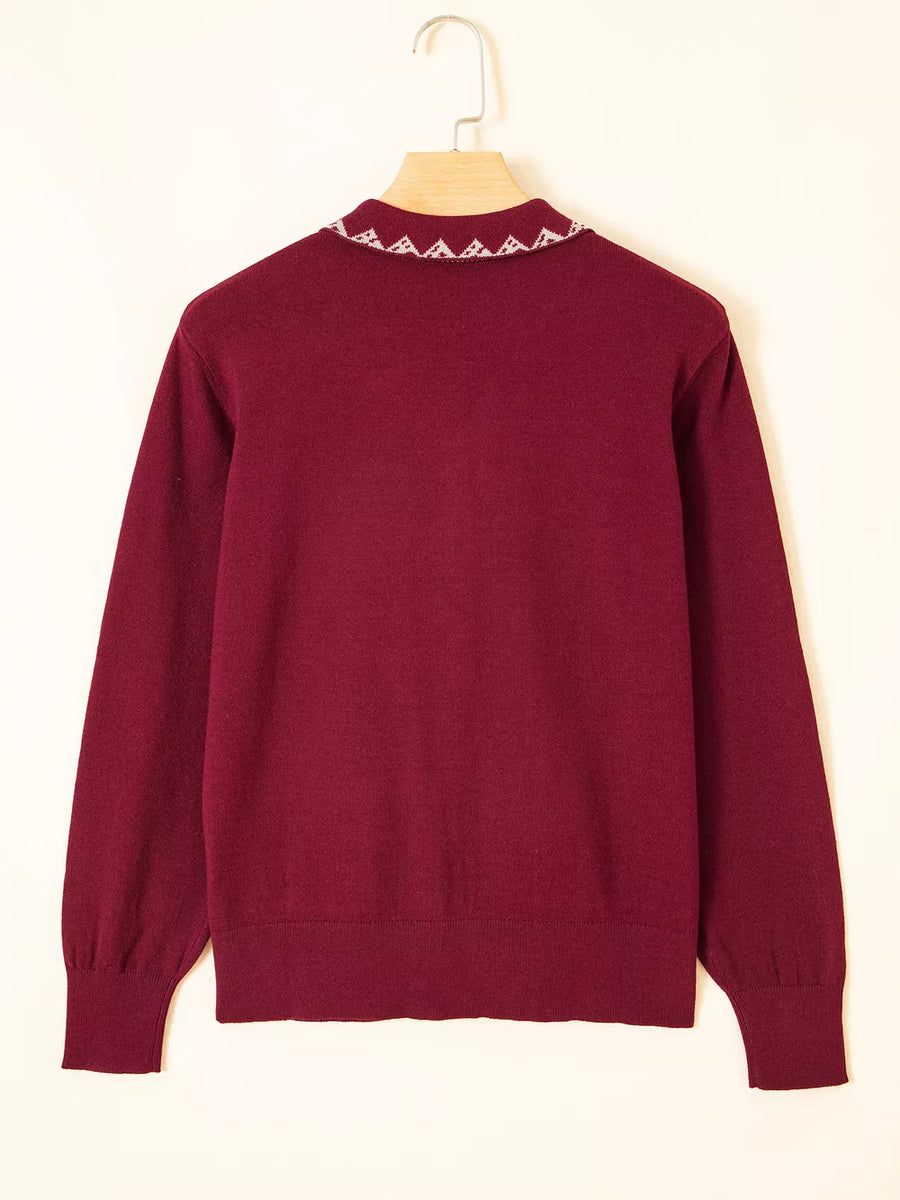 burgundy cardigan with pocketed and long sleeve