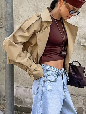 modern trench coat in Khaki with notch lapel