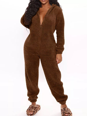 ivory relaxed jumpsuit with hooded