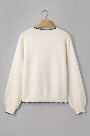 classic pullover sweater in Cream with crew neck