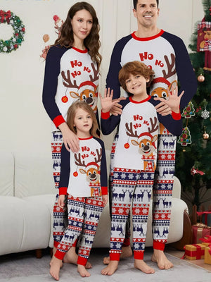 white pajama set with graphic-print and crew neck