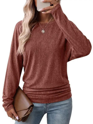 Long Sleeve Crew Neck Casual T-Shirt in Gray